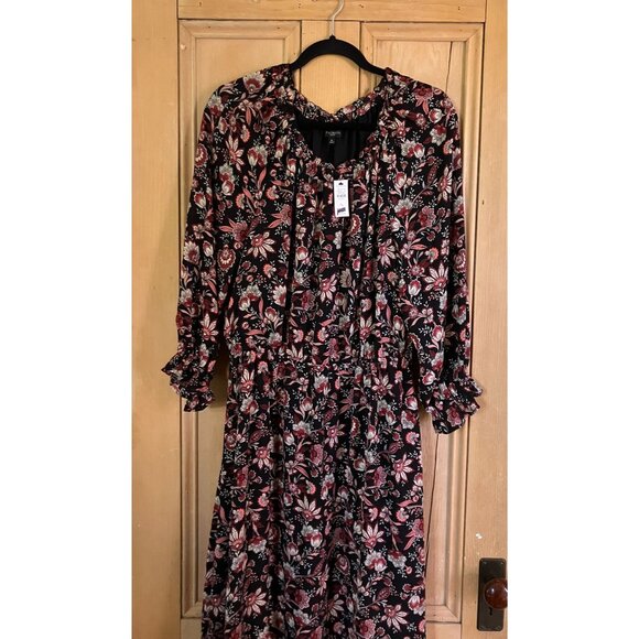 Talbots Womens Floral Peasant Long Sleeve Maxi Dress Large Petite Black FA NWT - Picture 6 of 12